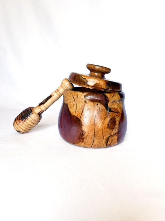 Pink Resin/Wood Honey Pot Set