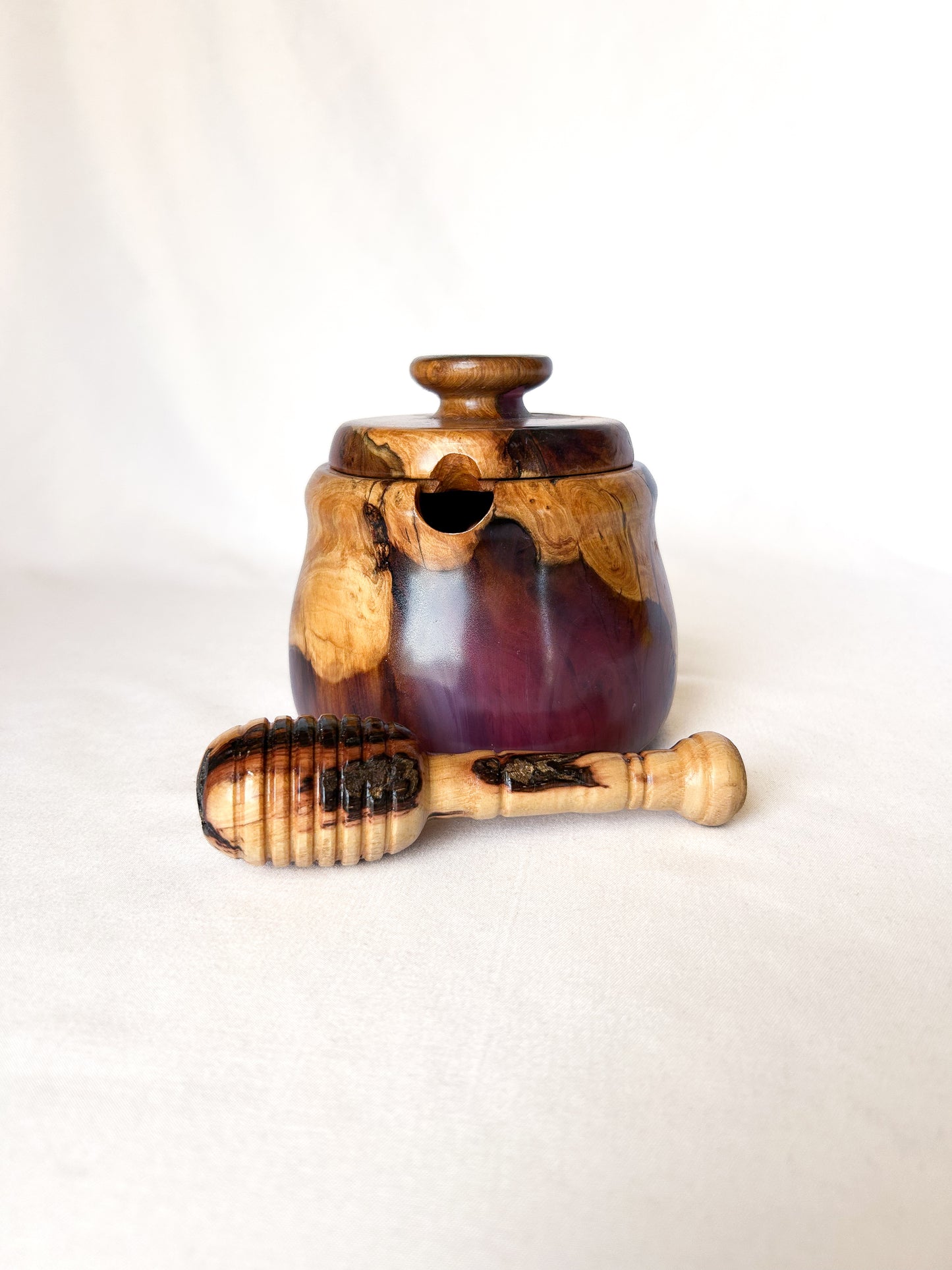 Pink Resin/Wood Honey Pot Set